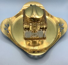Antique Art Nouveau Glass Inkwell with Brass Tray.