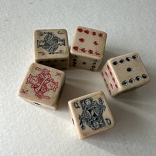 Antique Victorian England grained celluloid poker dice complete set of 5