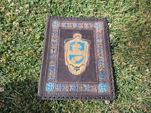 Vintage brown leather - brown, writing