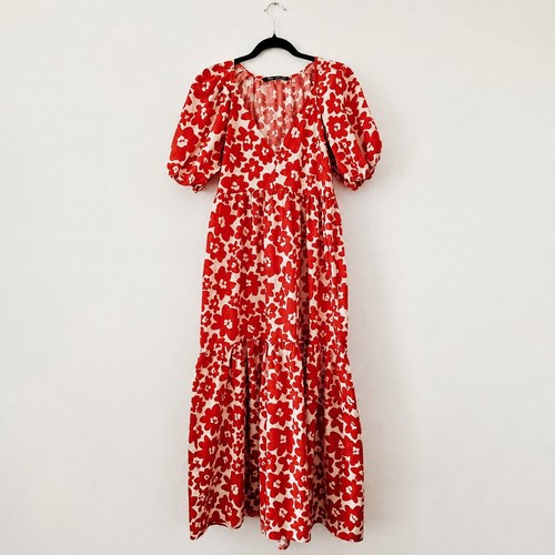 Zara cotton red white floral - zara,
