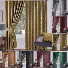 Stylish Jacquard Curtain Pair Fully Lined Ready Made Ring Top Eyelet Curtains