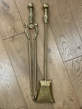 Attractive Victorian Brass Fire Irons - Tongs & Shovel Long Handled Heavy