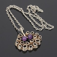 Silver and amethyst pendant by Nordisk Kokusai Ab