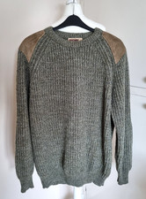 Vintage Brenire Chunky Wool Jumper Khaki Suede Pads Shooting 2XL Chest 50"