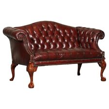 RESTORED HAND DYED BURGUNDY HUMP CAMEL BACK REGENCY CHESTERFIELD BUTTONED SOFA