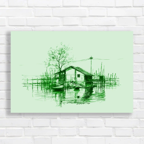 Lakeside cabin sketch - cabin, green