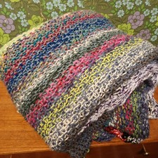 Large Colourful Stripy Knitted Blanket Warm King-size Bedspread