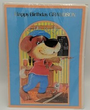 Happy Birthday GRANDSON BIRTHDAY CARD a4 darts, dogs, pub vintage card UK exp ⭐⭐