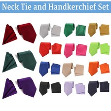 Mens Tie and Pocket Square Handkerchief Set Wedding Party Formal Business Work