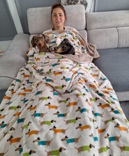 Dachshund Human Snuggle Bag/Sack with Front Pocket ,GREY(Inside fabric)180x120cm