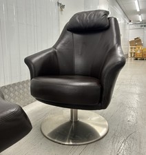 John Lewis Brown Leather Swivel Armchair & Matching Footstool