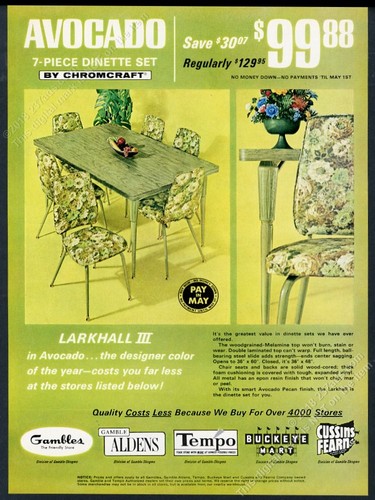 1969 chromcraft avocado - avocado, green