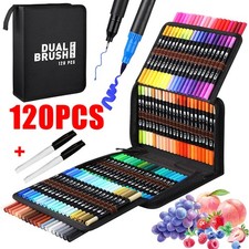 120 Dual Tip Colouring Pens Brush Pens Felt Tip Pens for Kids Adults Colouring
