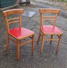 A Pair Of Vintage Bentwood Beech Kitchen/Dining Chair 1950s. original Red seats