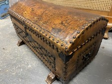 Leather Studded Domed Top Trunk Chest With Map Of World Box