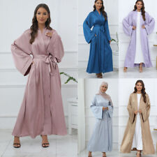 Muslim Women Open Cardigan Abaya Maxi Dress Kaftan Jalabiya Islamic Arab Robe