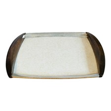 Vintage Picquot Ware Top Shelf Serving Tray With Brown Wooden Handles Steel Base