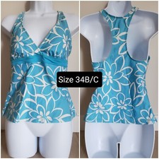 Next By Athena Women's Fashion Swimwear Tankini Top Blue/White Floral Size S