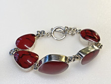 Sterling Silver Bracelet 925 Red Jasper Pia Toggle 32.14g