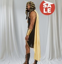 Men Egyptian Pharaoh Dress Up Costume – 7PCS Gold Trim Outfit