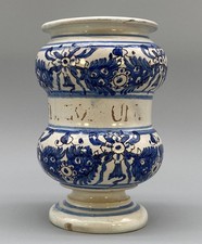 c. 1730 Italian Majolica Nove Waisted Blue & White Albarello Drug Pharmacy Jar