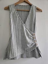 SHEIN Women's Grey Top Sleeveless Ribbed Knit Blouse with Button Detail Size L