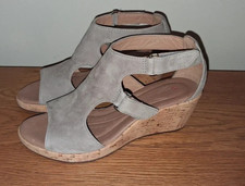 Clarks Taupe Wedge Sandals - 4