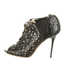 Jimmy Choo Tactic Black Napa Laser Cut Lace-Up Stiletto Booties EU 37