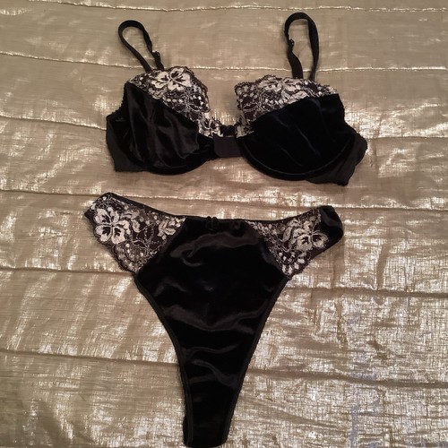 Black velvet bra thong - +,