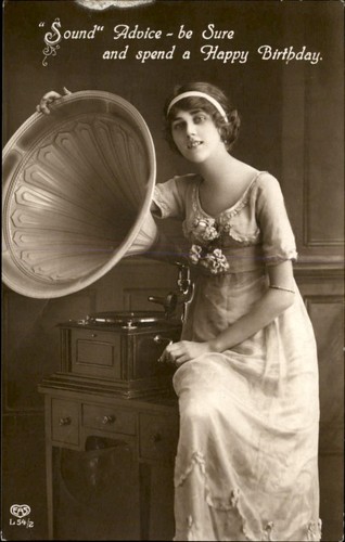 Woman with gramophone horn - , eas
