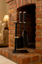Fireside Companion Set Black Metal Fireplace Tools Hearth Accessories 35cm brush