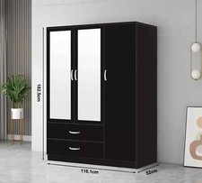3 Door 2 Drawer Mirrored Wardrobe High Gloss White Grey Bedroom Furniture Set