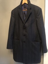 Mens TOMMY HILFIGER Tweed Blue Mix Herringbone Wool Blend Coat Dress Overcoat 38