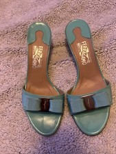 SALVATORE FERRAGAMO..TURQUOISE BLUE..BOW..SLIDE..OPEN TOE Size 9.5