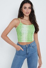 Womens Neon Green Snake Print Cami Crop Top
