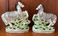 Pair Of Victorian Staffordshire Zebras Some Restoration