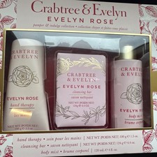 CRABTREE & EVELYN EVELYN ROSE GIFT SET BODY MIST, HAND THERAPY, CLEANSING BAR
