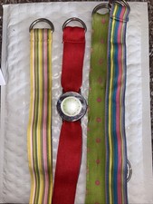 Swap Watch Women's 30mm Silver Case 2 Interchangeable Canvas Bands- New Battery