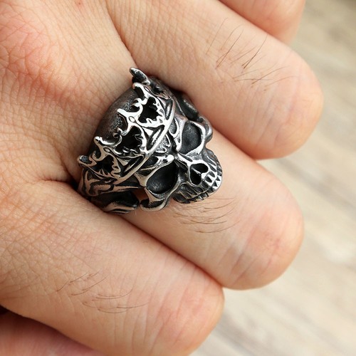 Gothic crown skull ring - gothic, men