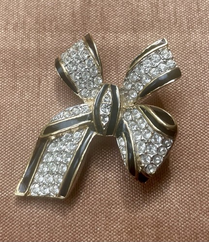 Vintage crystal bow brooch - crystal, by