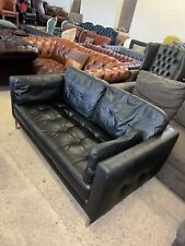 Dwell Chesterfield Black Real Leather 2 Seater Sofa