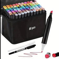 80 Color Dual Tip Alcohol Art Markers Set | Broad & Fine Sketch Pens Drawing