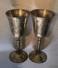Set Of 2 Vintage Brass Wine