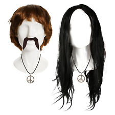 CHER AND SONNY ADULTS FANCY DRESS COSTUME WIG MOUSTACHE NECKLACE 60'S 70'S MUSIC