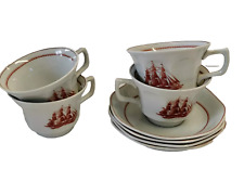 4 x Wedgwood Georgetown Flying Cloud Tea Cups & Saucers Trade Winds