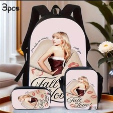 3pc Set Sabrina Carpenter Themed School Backpack Shoulder Bag & Pencil Case.