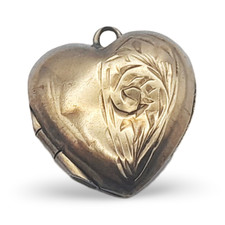 Antique Gold Locket - Vintage Heart-Shaped Gold Locket with Floral Engraving