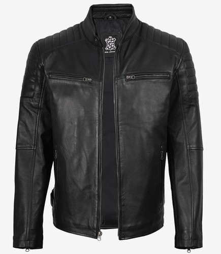 Men black leather - black, racer