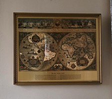 Gold Foil Blaeu Map Of  the World Nova Totivs Orbis Tabvla in Gold  Frame