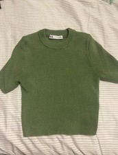 Brand New Zara Cropped Green Short Sleeve Top / Jumper U.K. S 